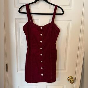PacSun Rich Burgundy Corduroy Button Mini Dress